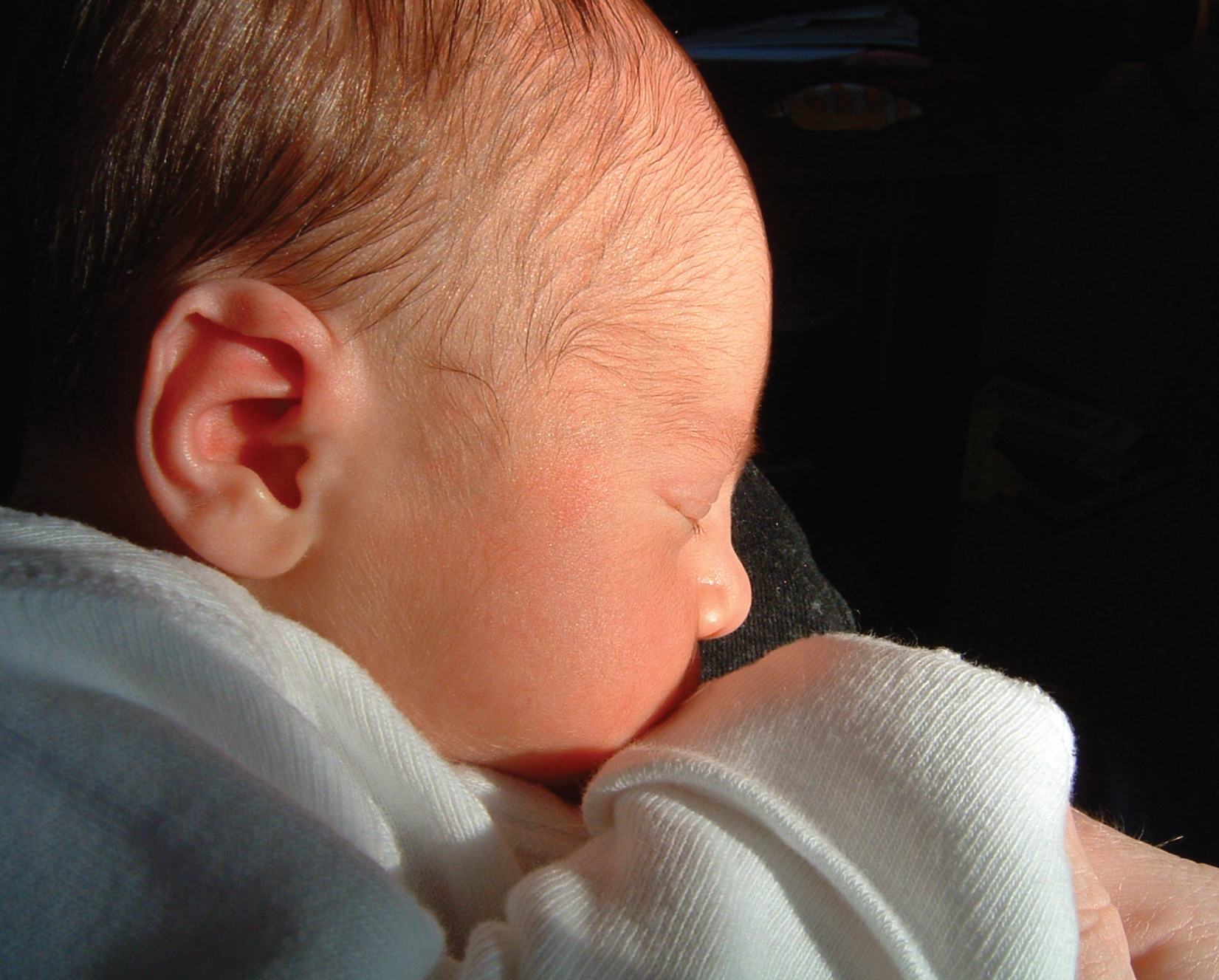 This photograph shows a newborn baby.