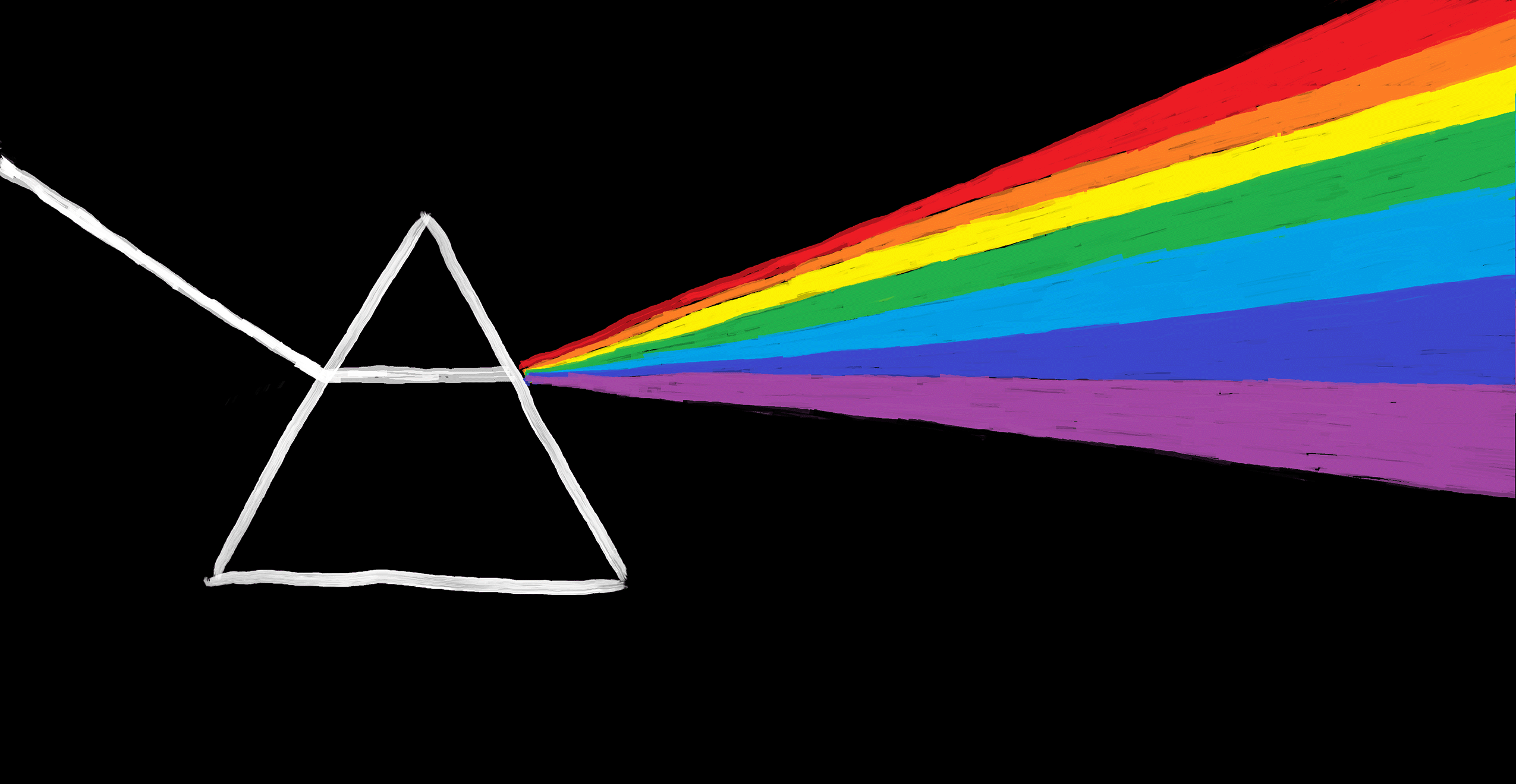Sketch of rainbow refracting through triangle prism
