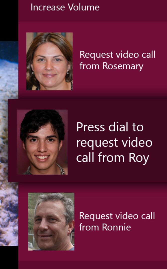 The second of three notifications reads "Press dial to request video call from Roy."