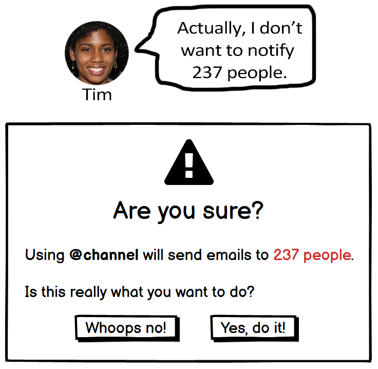 In response to a notification, Tim says "Actually, I don't want to notify 237 people"