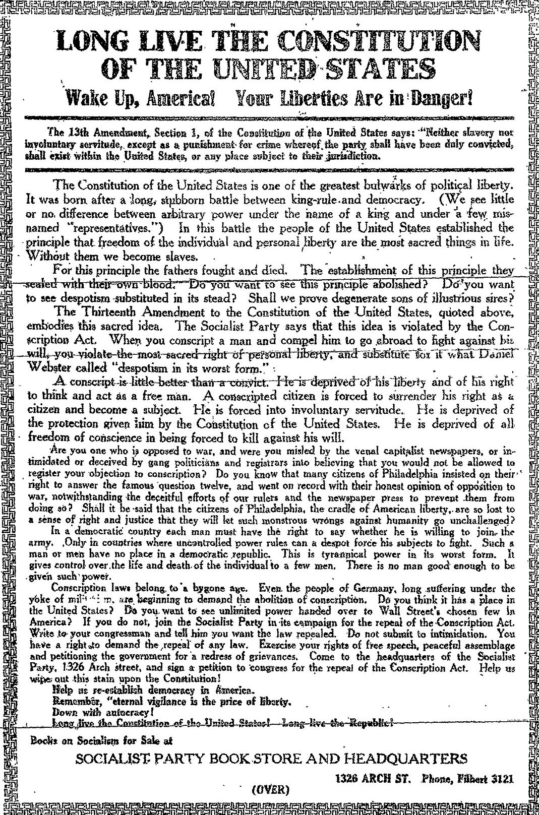 Leaflet titled 'Long Live the Constitution of the United States'