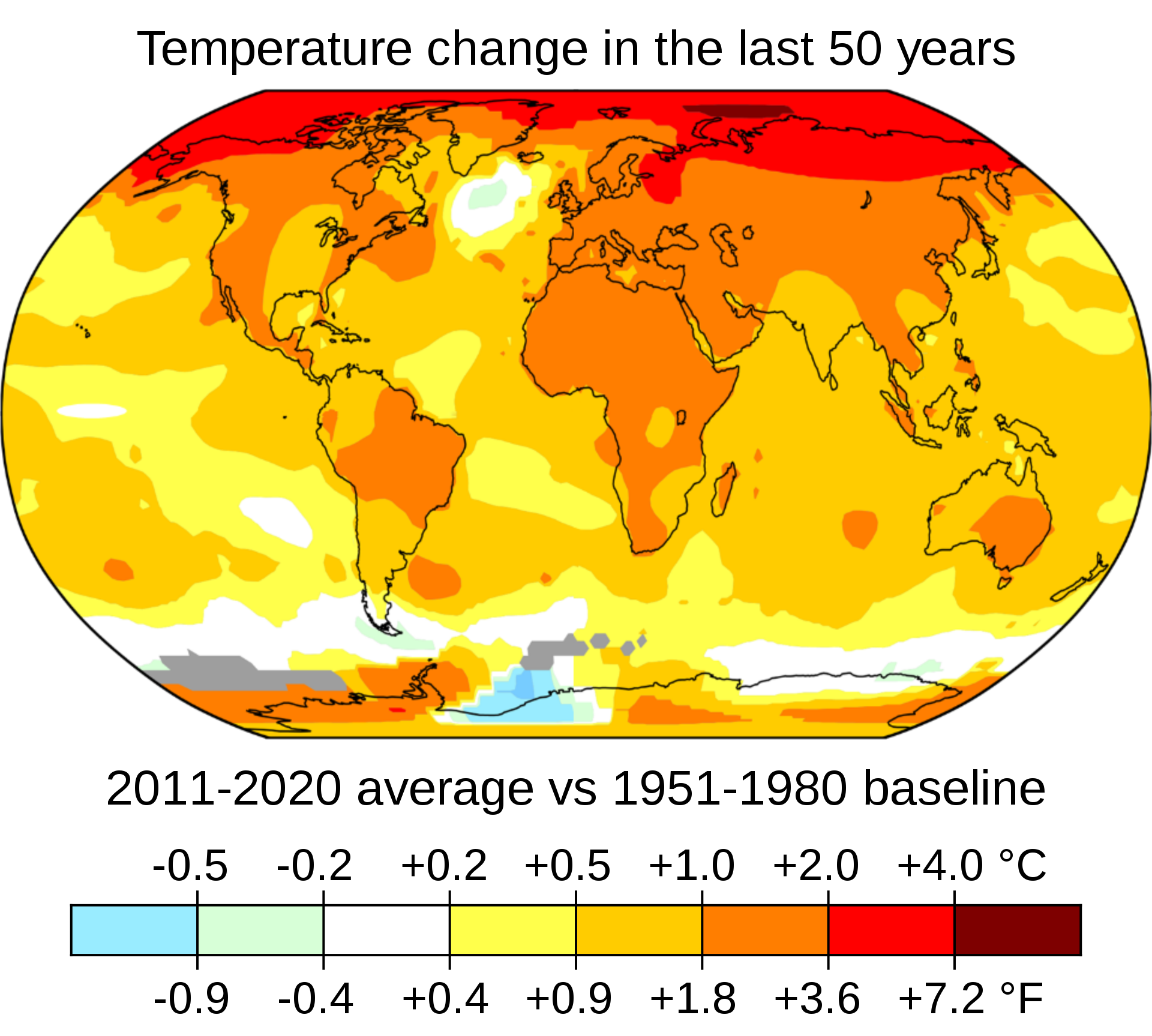 Surface Temperature Change Map Last 50 Years