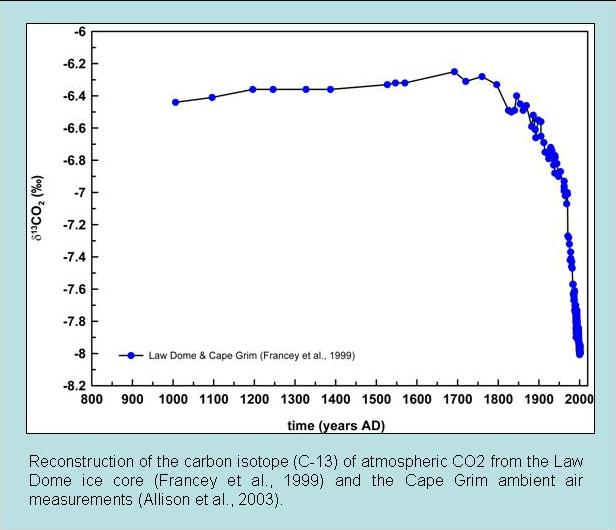 Timeseries of carbon isotopes from ice cores and air measurements