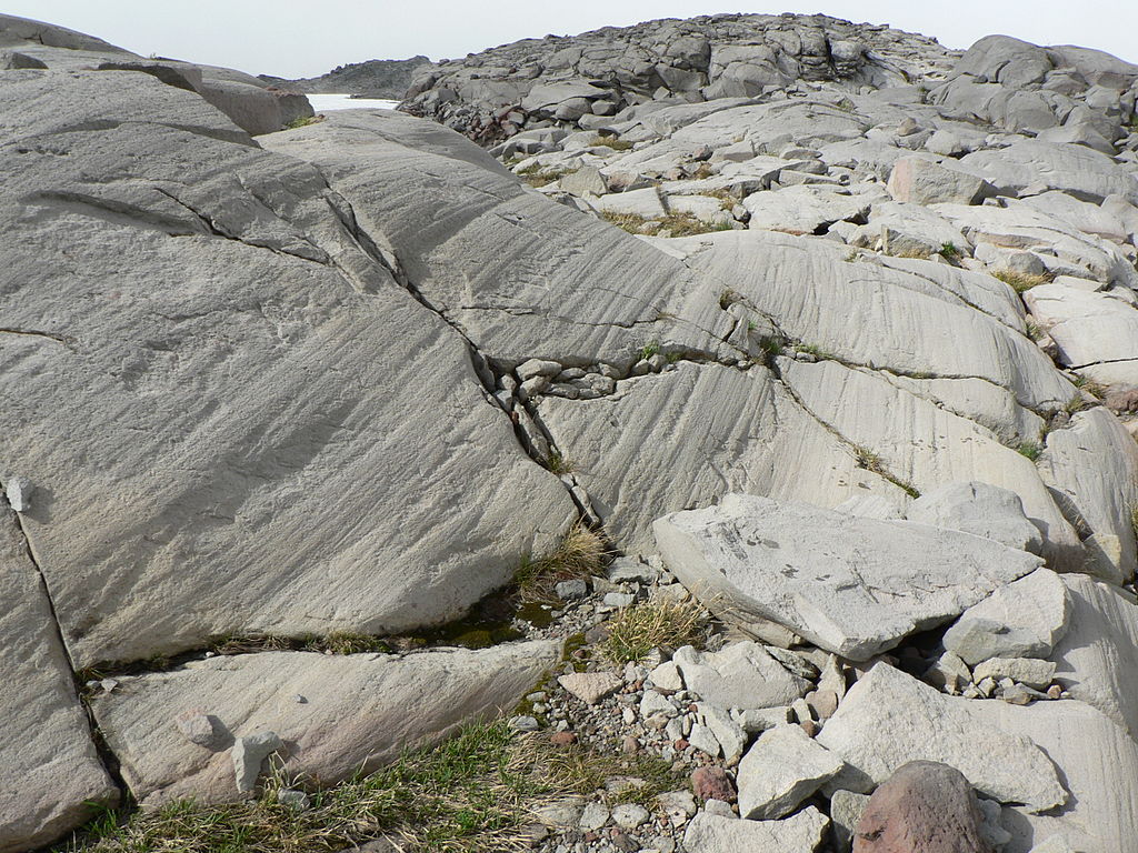 Photograph of bedrock with striations