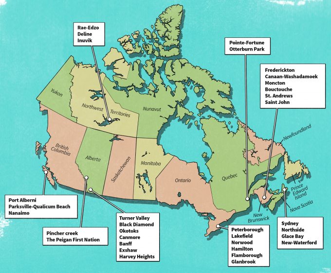 Figure 3.1 In Canada, as of 2003, a surprisingly large number of communities were committed to participating in the Canadian Community Monitoring Network (redrafted from Whitelaw et al. 2003).