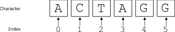 Showing character string and how it can be accessed by its index number.