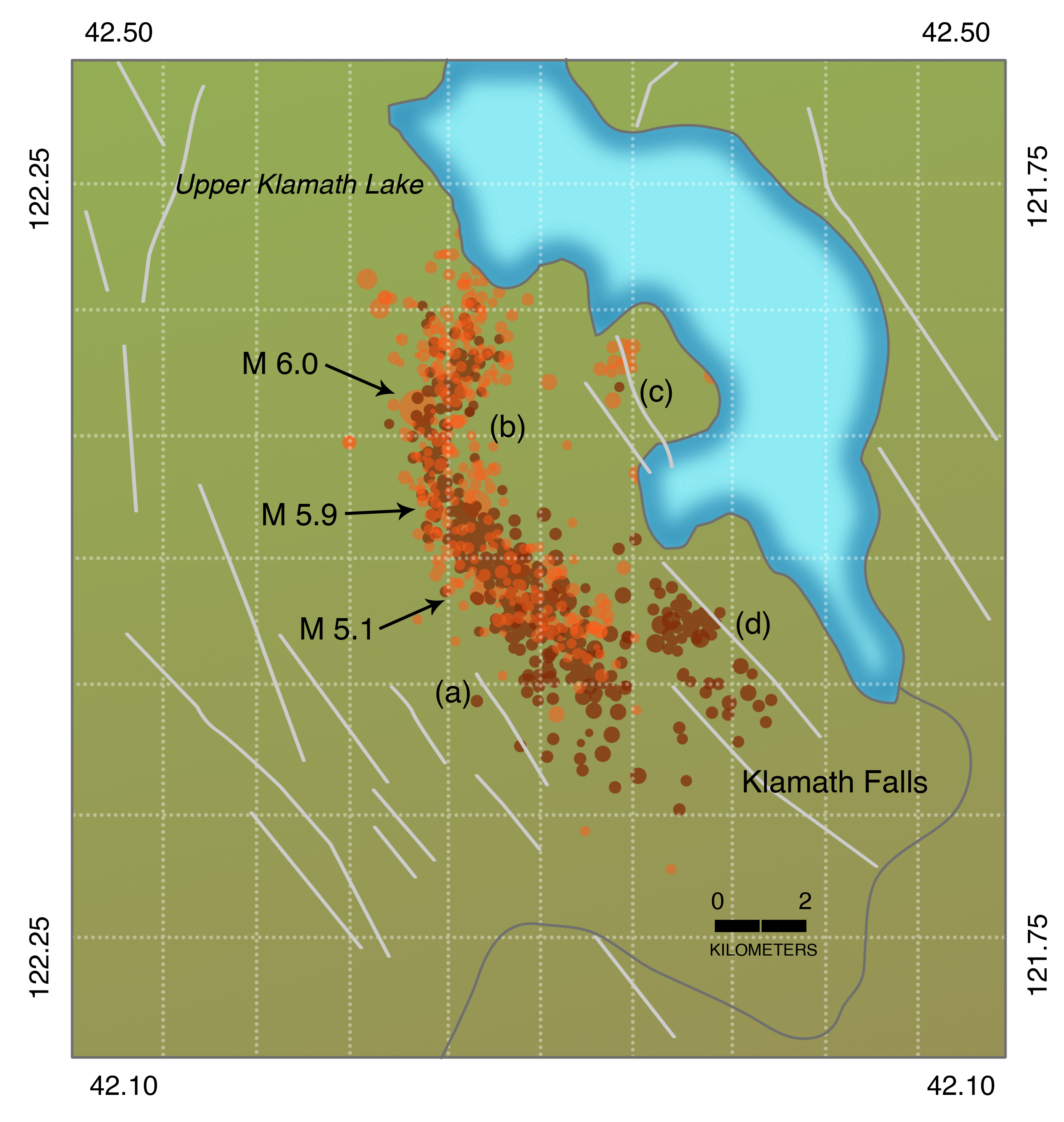 Earthquakes and aftershocks of the Klamath Falls earthquake sequence, September-December, 1993