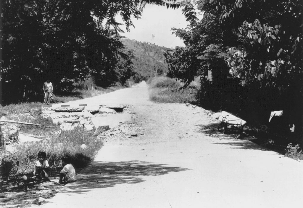 Road displaced to the left during an earthquake in 1990 on a left-lateral strike-slip fault on the Island of Luzon in the Philippines