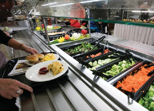 Food is an important vehicle of transmission for pathogens, especially of the gastrointestinal and upper respiratory systems. Notice the glass shield above the food trays, designed to prevent pathogens ejected in coughs and sneezes from entering the food.